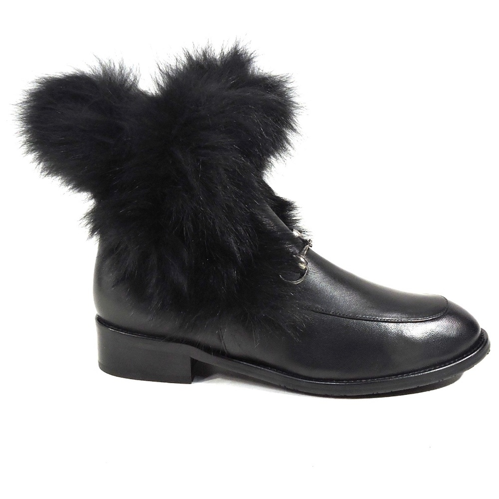 ALESSANDRO DI MARIA 🇮🇹 WOMEN'S BLACK LEATHER & FUR WINTER FASHION BOOTIE